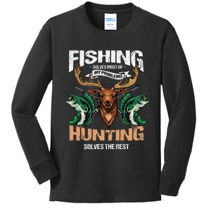 Cute Fishing Solves Most Of My Problems Deer Hunting Kids Long Sleeve Shirt