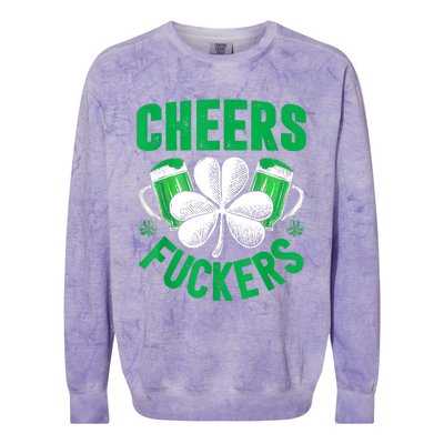 Cheers Fuckers St Patricks Day Funny Beer Drinking Mugs Colorblast Crewneck Sweatshirt