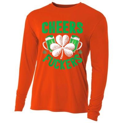 Cheers Fuckers St Patricks Day Funny Beer Drinking Mugs Cooling Performance Long Sleeve Crew