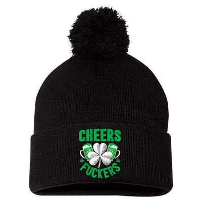 Cheers Fuckers St Patricks Day Funny Beer Drinking Mugs Pom Pom 12in Knit Beanie