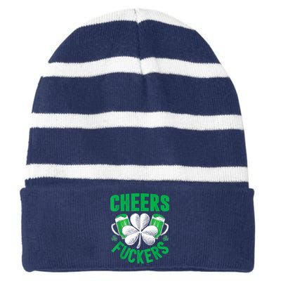 Cheers Fuckers St Patricks Day Funny Beer Drinking Mugs Striped Beanie with Solid Band