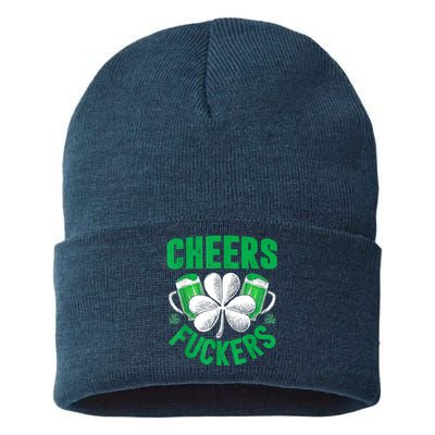 Cheers Fuckers St Patricks Day Funny Beer Drinking Mugs Sustainable Knit Beanie