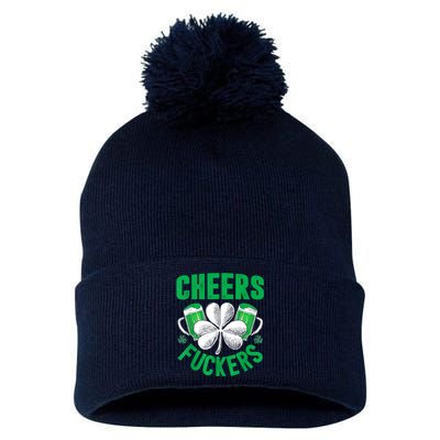 Cheers Fuckers St Patricks Day Funny Beer Drinking Mugs Pom Pom 12in Knit Beanie