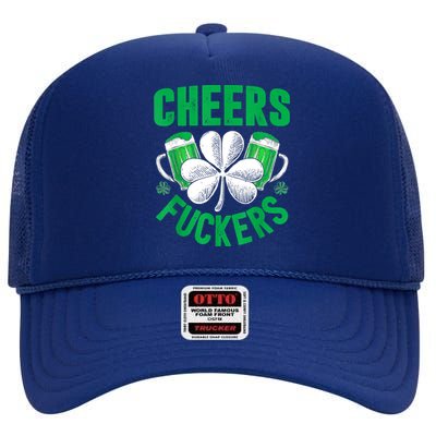 Cheers Fuckers St Patricks Day Funny Beer Drinking Mugs High Crown Mesh Back Trucker Hat