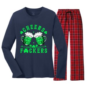 Cheers Fuckers St Patricks Day Funny Beer Drinking Mugs Women's Long Sleeve Flannel Pajama Set 