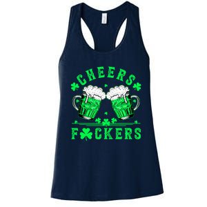 Cheers Fuckers St Patricks Day Funny Beer Drinking Mugs Women's Racerback Tank