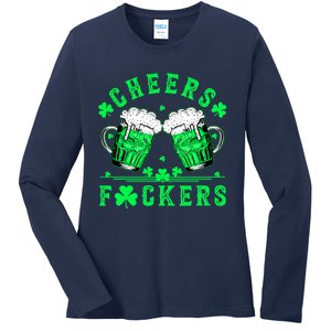 Cheers Fuckers St Patricks Day Funny Beer Drinking Mugs Ladies Long Sleeve Shirt