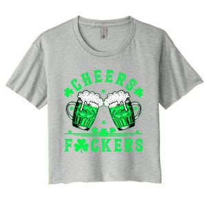 Cheers Fuckers St Patricks Day Funny Beer Drinking Mugs Women's Crop Top Tee