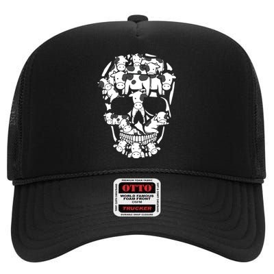 Cows Farm Skeleton Halloween Farmer Cow Skull High Crown Mesh Back Trucker Hat