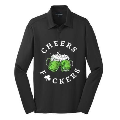 Cheers Fuckers St Patricks Day Funny Beer Drinking Mugs Silk Touch Performance Long Sleeve Polo