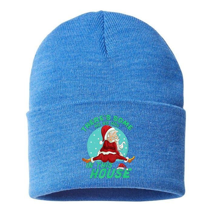 Christmas Funny Santa ThereS Some Ho Ho HoS In This House Cool Gift Sustainable Knit Beanie