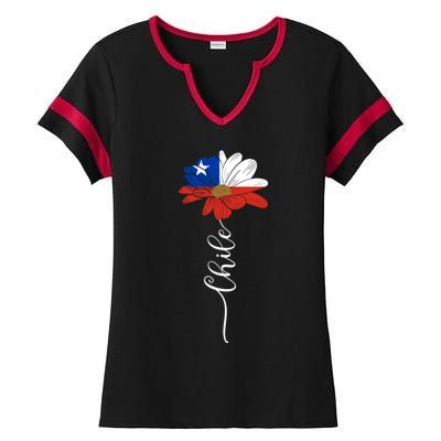 Chile Flag Sunflower Vintage Chileans Lover Taiwan Gift Ladies Halftime Notch Neck Tee