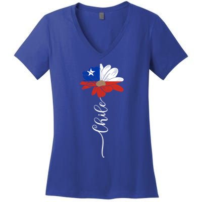 Chile Flag Sunflower Vintage Chileans Lover Taiwan Gift Women's V-Neck T-Shirt