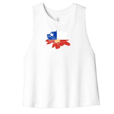 Chile Flag Sunflower Vintage Chileans Lover Taiwan Gift Women's Racerback Cropped Tank