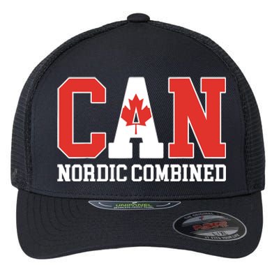 Canada Flag Skier Canadian CAN Nordic Combined Flexfit Unipanel Trucker Cap