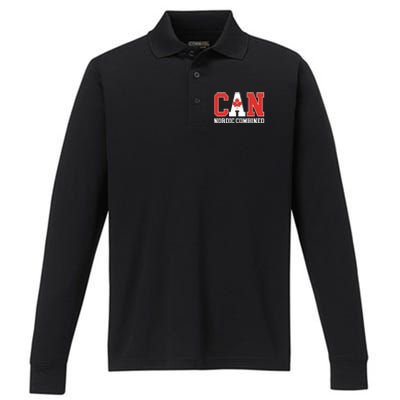 Canada Flag Skier Canadian CAN Nordic Combined Performance Long Sleeve Polo