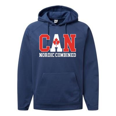 Canada Flag Skier Canadian CAN Nordic Combined Performance Fleece Hoodie