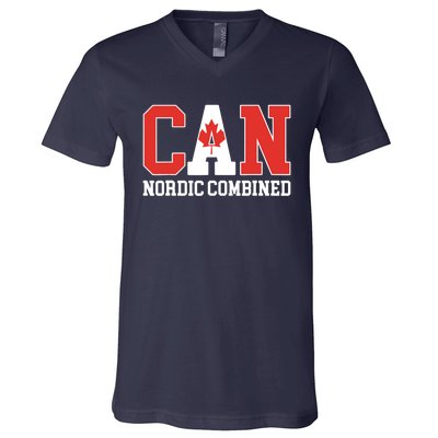 Canada Flag Skier Canadian CAN Nordic Combined V-Neck T-Shirt