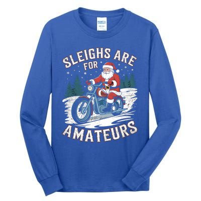 Christmas Funny Santa Claus Humor Xmas Holiday Xmas Motorcycle Tall Long Sleeve T-Shirt