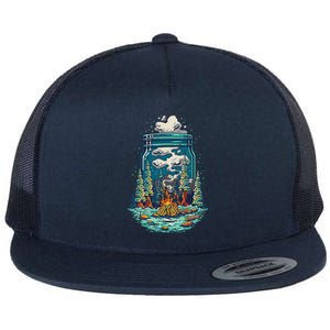 Camping Forest Smoke Flat Bill Trucker Hat