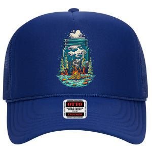 Camping Forest Smoke High Crown Mesh Back Trucker Hat