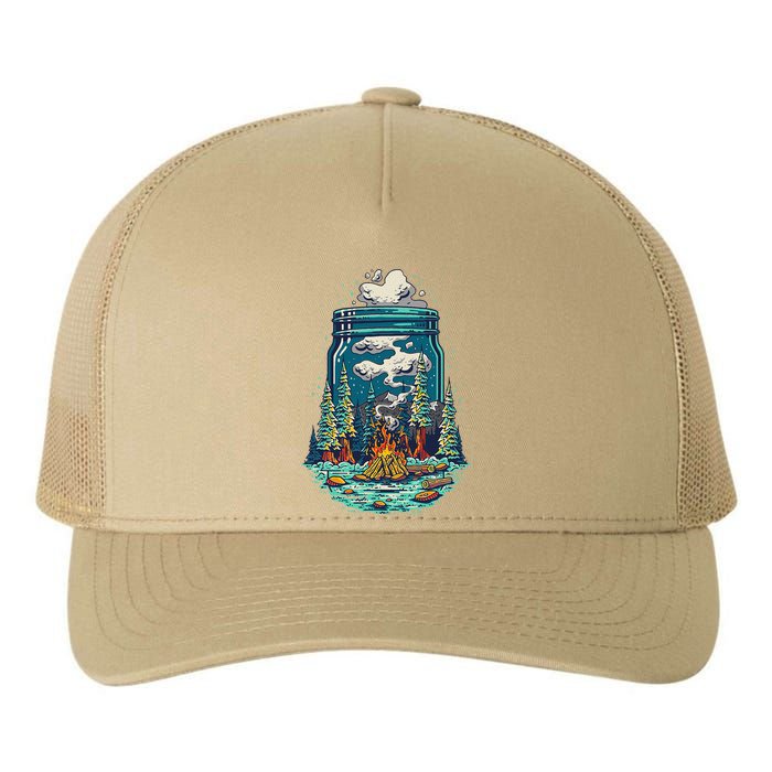 Camping Forest Smoke Yupoong Adult 5-Panel Trucker Hat