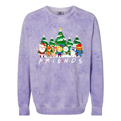 Christmas Friends Santa Rudolph Snowman Xmas Family Pajamas Colorblast Crewneck Sweatshirt