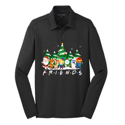 Christmas Friends Santa Rudolph Snowman Xmas Family Pajamas Silk Touch Performance Long Sleeve Polo