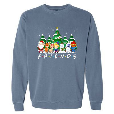 Christmas Friends Santa Rudolph Snowman Xmas Family Pajamas Garment-Dyed Sweatshirt