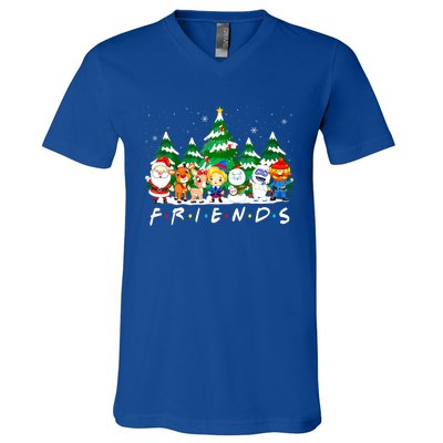 Christmas Friends Santa Rudolph Snowman Xmas Family Pajamas V-Neck T-Shirt