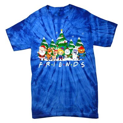 Christmas Friends Santa Rudolph Snowman Xmas Family Pajamas Tie-Dye T-Shirt