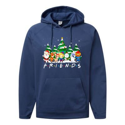 Christmas Friends Santa Rudolph Snowman Xmas Family Pajamas Performance Fleece Hoodie