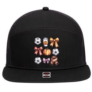 Coquette Fall Soccer Autumn Bow Pumpkin Thanksgiving 7 Panel Mesh Trucker Snapback Hat