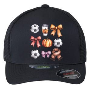 Coquette Fall Soccer Autumn Bow Pumpkin Thanksgiving Flexfit Unipanel Trucker Cap