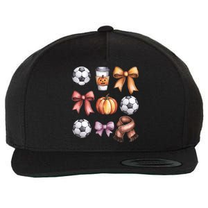 Coquette Fall Soccer Autumn Bow Pumpkin Thanksgiving Wool Snapback Cap