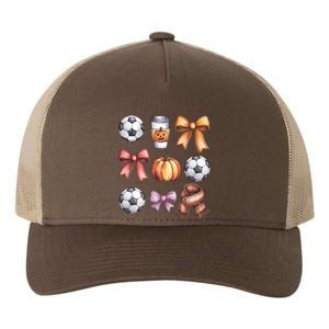 Coquette Fall Soccer Autumn Bow Pumpkin Thanksgiving Yupoong Adult 5-Panel Trucker Hat