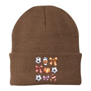 Coquette Fall Soccer Autumn Bow Pumpkin Thanksgiving Knit Cap Winter Beanie