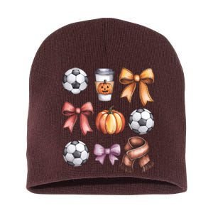 Coquette Fall Soccer Autumn Bow Pumpkin Thanksgiving Short Acrylic Beanie