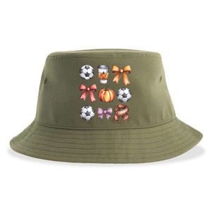 Coquette Fall Soccer Autumn Bow Pumpkin Thanksgiving Sustainable Bucket Hat