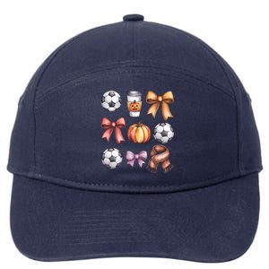 Coquette Fall Soccer Autumn Bow Pumpkin Thanksgiving 7-Panel Snapback Hat