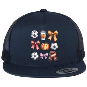 Coquette Fall Soccer Autumn Bow Pumpkin Thanksgiving Flat Bill Trucker Hat