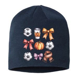 Coquette Fall Soccer Autumn Bow Pumpkin Thanksgiving Sustainable Beanie