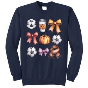 Coquette Fall Soccer Autumn Bow Pumpkin Thanksgiving Tall Sweatshirt