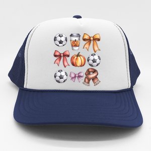 Coquette Fall Soccer Autumn Bow Pumpkin Thanksgiving Trucker Hat