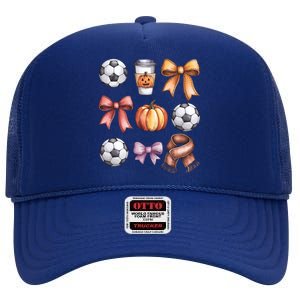 Coquette Fall Soccer Autumn Bow Pumpkin Thanksgiving High Crown Mesh Back Trucker Hat