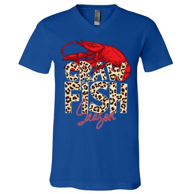 Craw Fish Season Leopard Funny Crawfish Boil Lobster Cajun Gift V-Neck T-Shirt