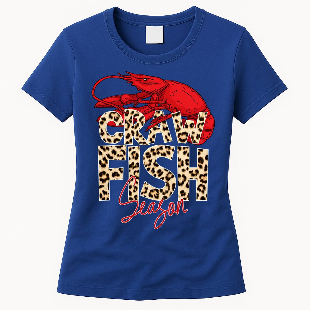 Craw Fish Season Leopard Funny Crawfish Boil Lobster Cajun Gift Womens T-Shirt