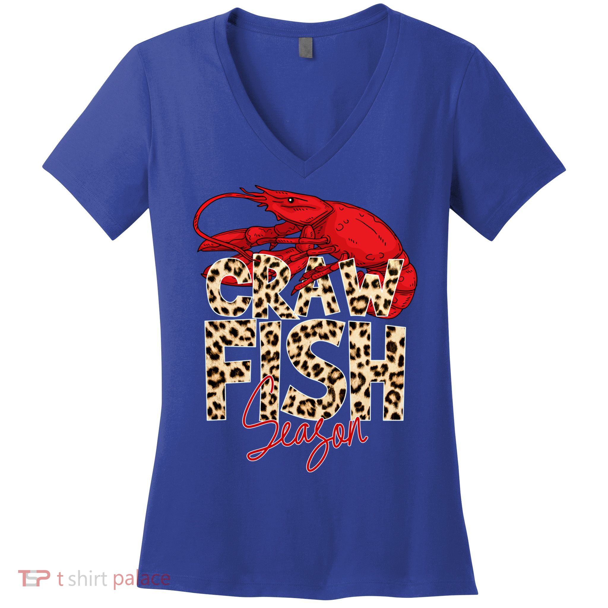 Craw Fish Season Leopard Funny Crawfish Boil Lobster Cajun Gift Women's V-Neck T-Shirt