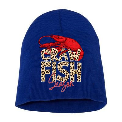 Craw Fish Season Leopard Funny Crawfish Boil Lobster Cajun Gift Short Acrylic Beanie