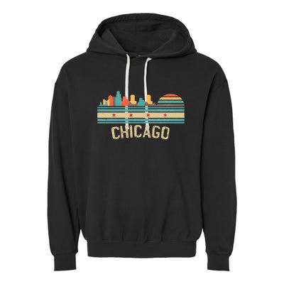 Chicago Flag Skyline Vintage Illinois City Retro Souvenir Garment-Dyed Fleece Hoodie